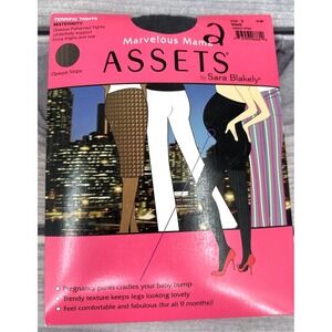 ASSETS  BY SPANX‎ MARVELOUS MAMA MATERNITY TIGHTS Size 2 BLACK OPAQUE STRIPE